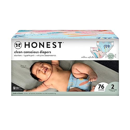 The Honest Company Clean Conscious Diapers | Plant-Based, Sustainable | Above It All + Pandas | Club Box, Size Newborn, 72 Count