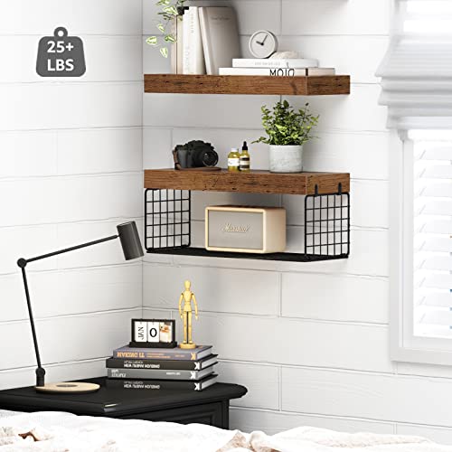 QEEIG Bathroom Shelves Over Toilet Wall Mounted Floating Shelves Farmhouse Shelf Toilet Paper Storage Small 16 inch Set of 3, Rustic Brown (019-BN3)