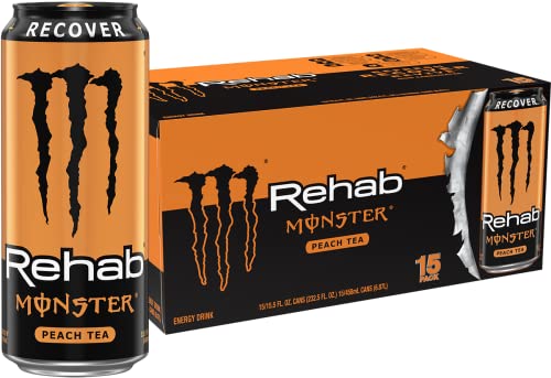 Monster Energy Rehab Tea + Lemonade + Energy, Energy Iced Tea, Energy Drink 15.5 Ounce (Pack of 15)