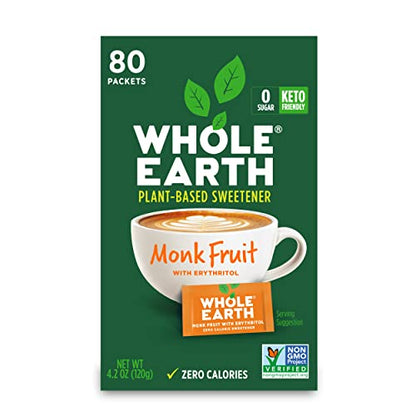 Whole Earth Sweetener Co. Stevia & Monk Fruit Sweetener, Erythritol Sweetener, Stevia Packets, Sugar Substitute, Natural Sweetener, 400 Count