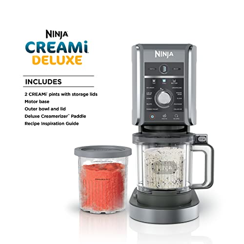 Ninja NC501 CREAMi Deluxe 11-in-1 Ice Cream & Frozen Treat Maker for Ice Cream, Sorbet, Milkshakes, Frozen Drinks & More, 11 Programs, Perfect for Kids, Silver, 11 Functions + (2) 24 oz. Pints