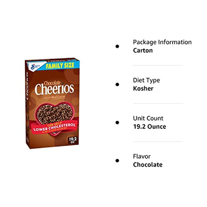 Chocolate Cheerios Cereal, Limited Edition Happy Heart Shapes, Heart Healthy Cereal With Whole Grain Oats, Family Size, 19.2 oz