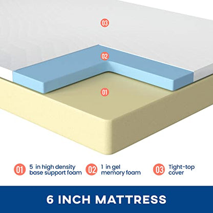 FDW 5 Inch Gel Memory Foam Mattress Medium-Firm Mattress for Pressure Relief & Cooler Sleep Mattress for Kid Adults CertiPUR-US Certified Mattress in a Box,Twin