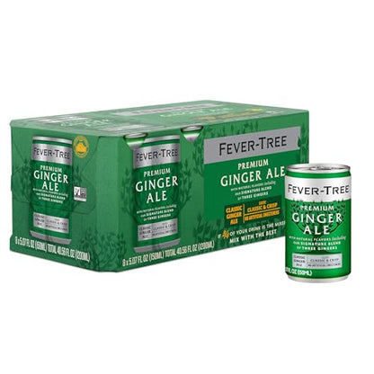 Fever Tree Ginger Beer - Premium Quality Mixer - Refreshing Beverage for Cocktails & Mocktails. Naturally Sourced Ingredients, No Artificial Sweeteners or Colors - 150 ML Cans - Pack of 24