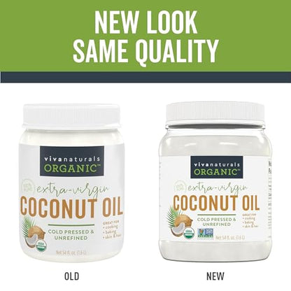 Viva Naturals Organic Coconut Oil - Unrefined, Cold-Pressed Extra Virgin Coconut Oil, USDA Organic and Non-GMO Cooking Oil, Great as Hair Oil and Skin Oil, 16 fl oz