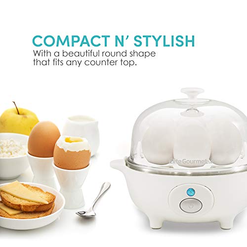 Elite Gourmet EGC-007## Rapid Egg Cooker, 7 Easy-To-Peel, Hard, Medium, Soft Boiled Eggs, Poacher, Omelet Maker, Auto Shut-Off, Alarm, 16-Recipe Booklet, BPA-Free, White