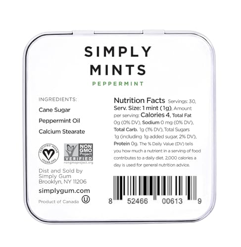 Natural Breath Mints by Simply Gum | Peppermint | Pack of Six (180 Pieces Total) | Breath Freshening, Vegan, Non-GMO, Nothing Artificial