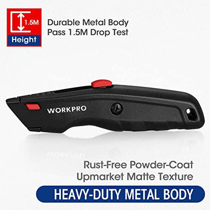 WORKPRO Premium Utility Knife, Retractable All Metal Heavy Duty Box Cutter, Quick Change Blade Razor Knife, with 10 Extra Blades