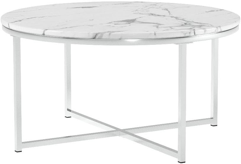 Best Choice Products 36in Faux Marble Accent Table, Modern, Large End Table Home Decor for Living Room, Dining Room, Tea, Coffee w/Metal Frame, Foot Caps, Designer - White/Chrome