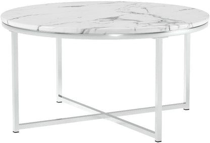 Best Choice Products 36in Faux Marble Accent Table, Modern, Large End Table Home Decor for Living Room, Dining Room, Tea, Coffee w/Metal Frame, Foot Caps, Designer - White/Chrome