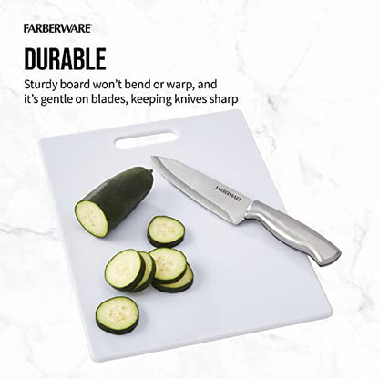 Farberware Large Cutting Board, Dishwasher- Safe Plastic Chopping Board for Kitchen with Easy Grip Handle, 11-inch by 14-inch, White