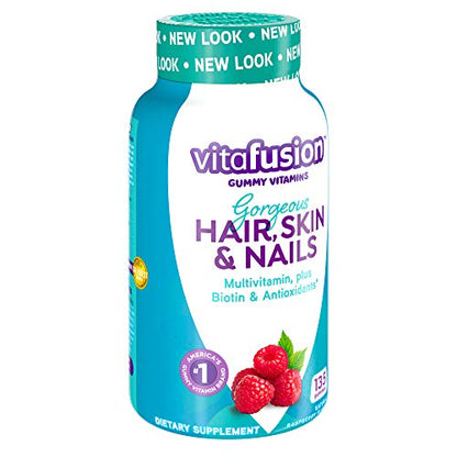 Vitafusion Gorgeous Hair, Skin Nails Multivitamin Gummy Vitamins, plus Biotin and Antioxidant vitamins CE, Raspberry Flavor, 100ct (33 day supply), from America’s Number One Gummy Vitamin Brand