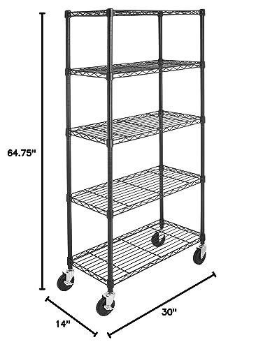 Amazon Basics 3-Shelf Adjustable, Heavy Duty Storage Shelving Unit (250 lbs loading capacity per shelf), Steel Organizer Wire Rack, 23.2"L x 13.4"W x 30"H, Black