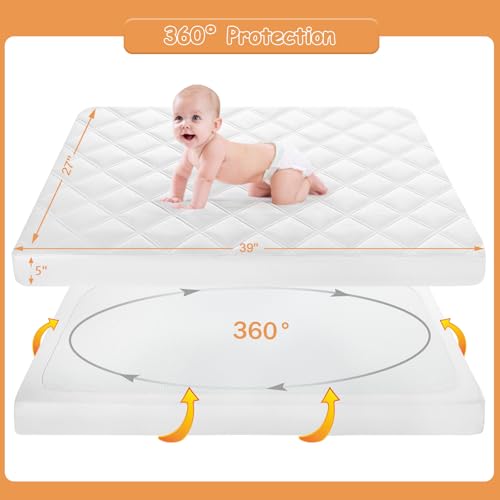 Yoofoss Waterproof Crib Mattress Protector 2 Pack, Quilted Crib Mattress Pad Cover Ultra Soft and Breathable, Machine Washable Toddler Mattress Protector for Standard Baby Crib Size 52''x28''