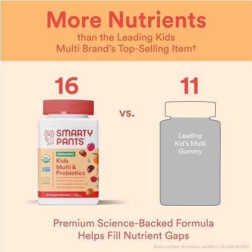 SmartyPants Kids Multivitamin Gummies: Omega 3 Fish Oil (EPA/DHA), Vitamin D3, C, Vitamin B12, B6, Vitamin A, K & Zinc for Immune Support, Gluten Free, Three Fruit Flavors, 120 Count (30 Day Supply)