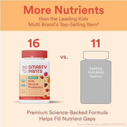 SmartyPants Kids Multivitamin Gummies: Omega 3 Fish Oil (EPA/DHA), Vitamin D3, C, Vitamin B12, B6, Vitamin A, K & Zinc for Immune Support, Gluten Free, Three Fruit Flavors, 120 Count (30 Day Supply)