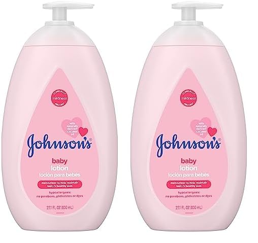 Johnson's Moisturizing Mild Pink Baby Lotion with Coconut Oil for Delicate Baby Skin, Paraben-, Phthalate- & Dye-Free, Hypoallergenic & Dermatologist-Tested, Baby Skin Care, 27.1 Fl. Oz