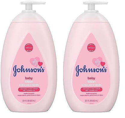 Johnson's Moisturizing Mild Pink Baby Lotion with Coconut Oil for Delicate Baby Skin, Paraben-, Phthalate- & Dye-Free, Hypoallergenic & Dermatologist-Tested, Baby Skin Care, 27.1 Fl. Oz