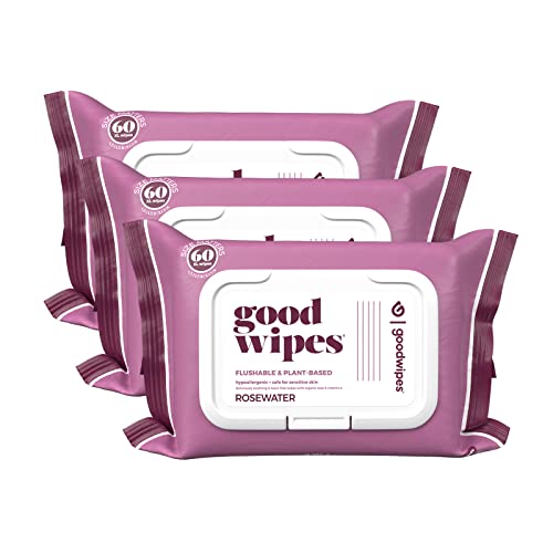 Goodwipes Flushable Butt Wipes – Soothing Botanicals & Aloe – Septic & Sewer Safe – Largest Adult Toilet Wipes – Rosewater, 360 count (6 packs)