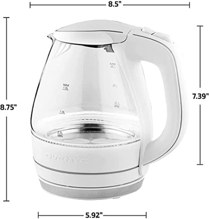 OVENTE Glass Electric Kettle Hot Water Boiler 1.5 Liter Borosilicate Glass Fast Boiling Countertop Heater - BPA Free Auto Shut Off Instant Water Heater Kettle for Coffee & Tea Maker - Black KG83B