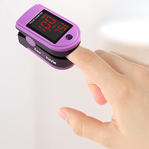 Zacurate Pro Series 500DL Fingertip Pulse Oximeter Blood Oxygen Saturation Monitor with Silicone Cover, Batteries and Lanyard