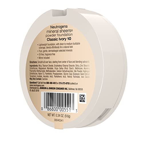 Neutrogena Mineral Sheers Compact Powder Foundation, Lightweight & Oil-Free Mineral Foundation, Fragrance-Free, Nude 40,.34 oz