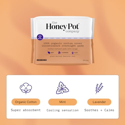 The Honey Pot Company - Herbal Postpartum Pads w/Wings - Infused w/Essential Oils for Cooling Effect, Organic Cotton Cover, & Ultra-Absorbent - Postpartum Essentials to fill your Postpartum Kit - 12ct