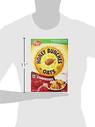 Honey Bunches of Oats with Strawberries Breakfast Cereal, Strawberry Cereal with Oats and Granola Clusters, 11 OZ Box