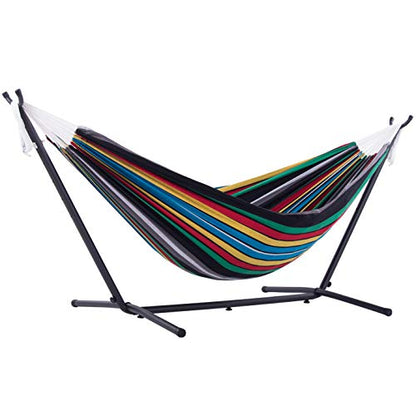 Vivere Double Hammock with Space Saving Steel Stand, Natural (450 lb Capacity - Premium Carry Bag Included)