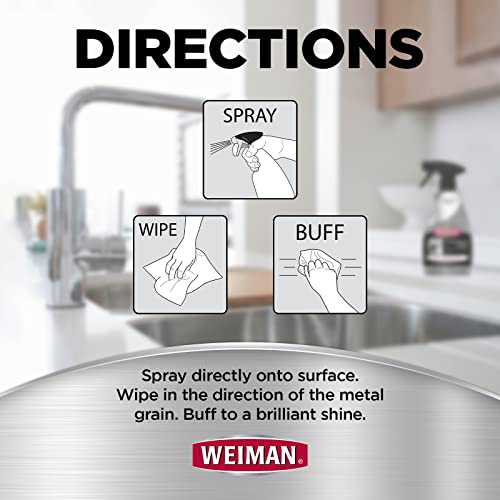 Weiman Stainless Steel Cleaner and Polish Trigger Spray - Protects Against Fingerprints and Leaves a Streak-less Shine - 12 Ounce