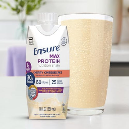 Ensure Max Protein Nutrition Shake with 30g of Protein, 1g of Sugar, High Protein Shake, Milk Chocolate, 11 Fl Oz (Pack of 12), Liquid, Halal