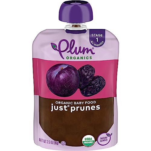 Plum Organics | Stage 1 | Organic Baby Food Meals [4+ Months] | Just Prunes | 3.5 Ounce Pouch (Pack Of 12) Packaging May Vary