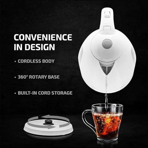 OVENTE Electric Kettle, Hot Water, Heater 1.7 Liter - BPA Free Fast Boiling Cordless Water Warmer - Auto Shut Off Instant Water Boiler for Coffee & Tea Pot - White KP72W