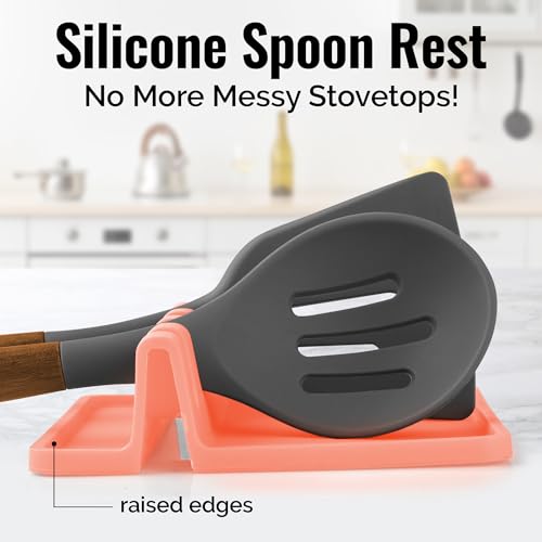 Zulay Kitchen Silicone Utensil Rest - BPA-Free, Durable Spoon Rest with Drip Pad - Heat-Resistant Spoon Rest for Stove Top - Spoon Rest for Kitchen Counter - Kitchen Gadgets & Kitchen Utensils Holder