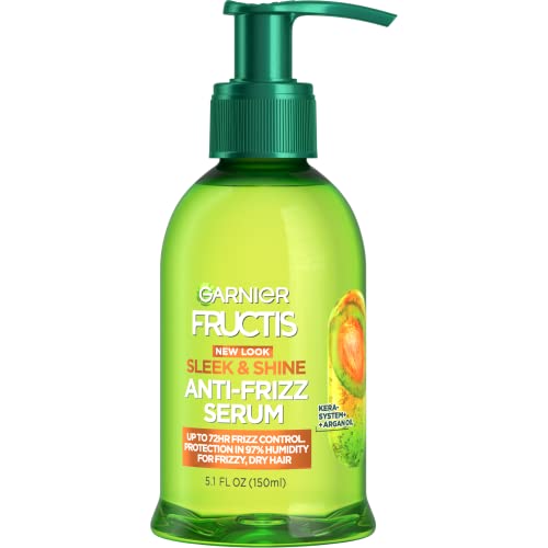 Garnier Fructis Sleek & Shine Anti-Frizz Serum for Frizzy, Dry Hair, Argan Oil, 5.1 Fl Oz, 1 Count (Packaging May Vary)