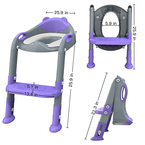 Toilet Potty Training Seat with Step Stool Ladder,SKYROKU Training Toilet for Kids Boys Girls Toddlers-Comfortable Safe Potty Seat with Anti-Slip Pads Ladder (Grey)