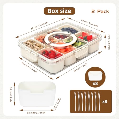 Snackle Box Charcuterie Container- Divided Serving Tray with Lid and Handle- Clear Plastic Portable Snack Box with 8 Compartment for Fruit, Veggie, Candy, Nuts, Picnic, Travel, Entertaining