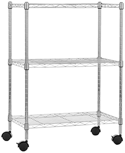 Amazon Basics 3-Shelf Adjustable, Heavy Duty Storage Shelving Unit (250 lbs loading capacity per shelf), Steel Organizer Wire Rack, 23.2"L x 13.4"W x 30"H, Black