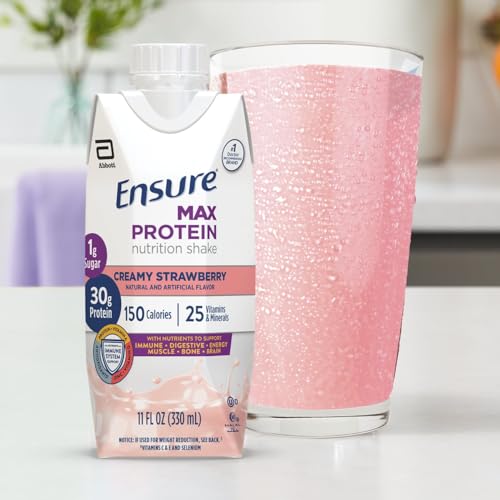 Ensure Max Protein Nutrition Shake with 30g of Protein, 1g of Sugar, High Protein Shake, Milk Chocolate, 11 Fl Oz (Pack of 12), Liquid, Halal