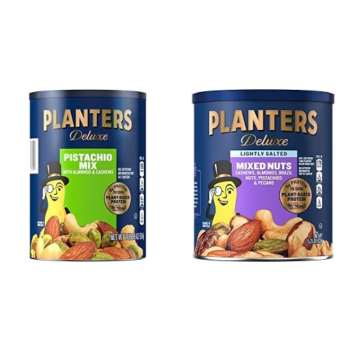 PLANTERS Pistachio Lovers Nut Mix, Mixed Nuts Snack with Pistachios no shell, Almonds & Cashews, Party Snacks, Plant-Based Protein, After School Snack, Bulk Nuts, Kosher 1lb 2.5oz Canister