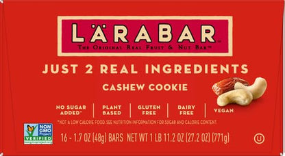 Larabar Cashew Cookie, Gluten Free Vegan Fruit & Nut Bars, 1.7 oz, 18 ct