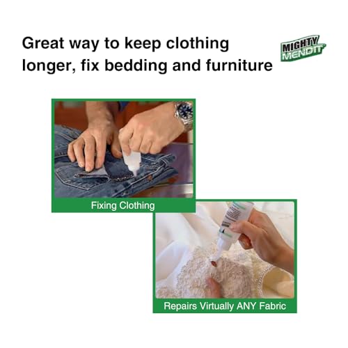 MIGHTY MENDIT™, Permanent Fabric Adhesive, Flexible Stretchable Washable, Clear, 4 oz, (Mighty Mend-It)