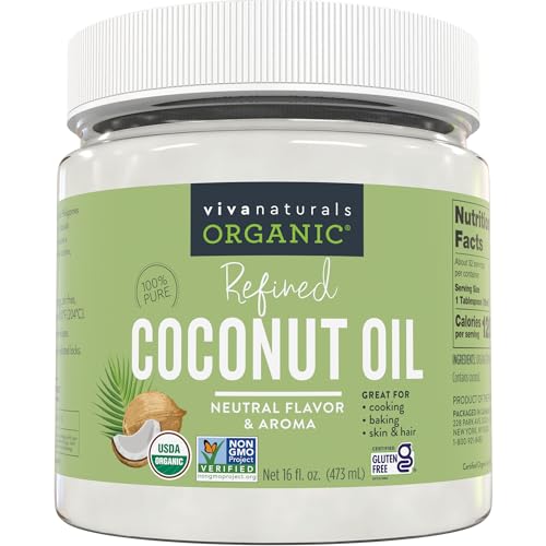 Viva Naturals Organic Coconut Oil - Unrefined, Cold-Pressed Extra Virgin Coconut Oil, USDA Organic and Non-GMO Cooking Oil, Great as Hair Oil and Skin Oil, 16 fl oz