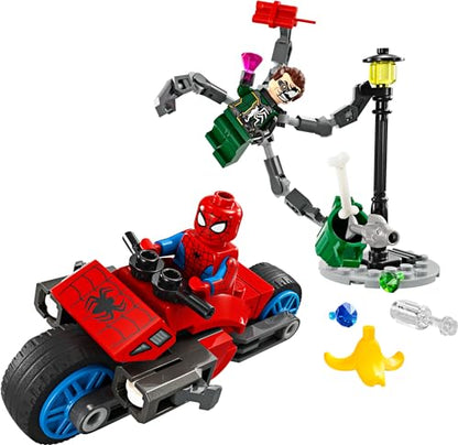 LEGO Marvel Motorcycle Chase: Spider-Man vs. Doc Ock, Buildable Toy for Kids with Stud Shooters and Web Blasters, 2 Marvel Minifigures, Super Hero Toy, Gift for Boys and Girls Aged 6 and Up, 76275