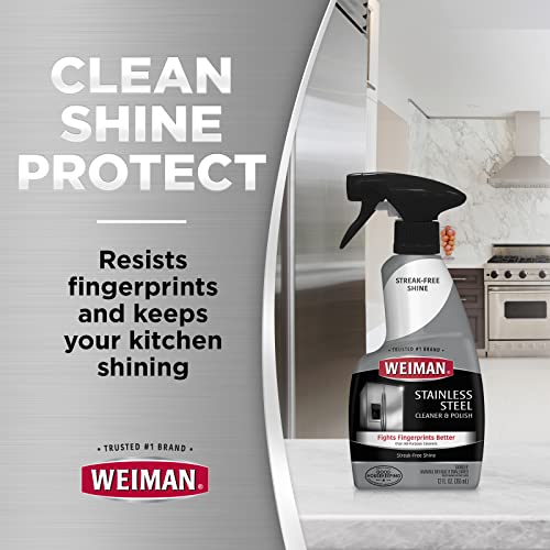 Weiman Stainless Steel Cleaner and Polish Trigger Spray - Protects Against Fingerprints and Leaves a Streak-less Shine - 12 Ounce