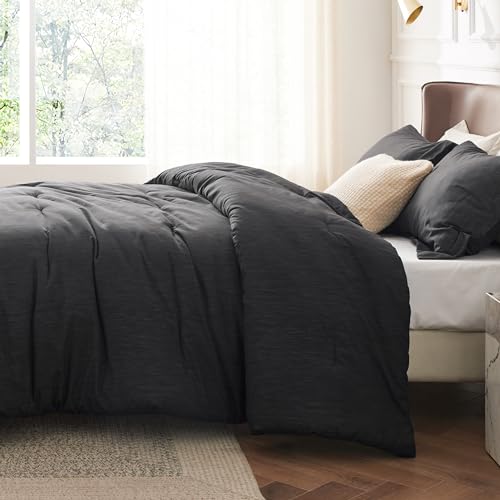 Bedsure Twin/Twin XL Comforter Set Dorm Bedding - Dark Grey Twin Bedding Set for College, Soft Cationic Dyed Bed Set for All Seasons, 2 Pieces, 1 Comforter (68"x88") and 1 Pillow Sham (20"x26"+2")