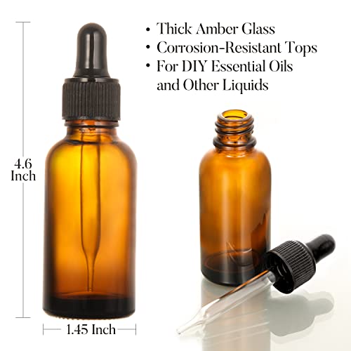 AOZITA 4 Pack, 2 oz Dropper Bottles with 1 Funnel & 4 Labels - 60ml Thick Dark Amber Glass Tincture Bottles with Eye Droppers - Leakproof Essential Oils Bottles