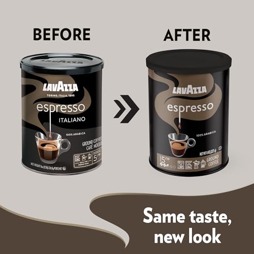 Lavazza Espresso Ground Coffee Blend, Medium Roast, 8-Oz Cans, Pack of 4 (Packaging May Vary) Premium Blend, Value Pack, Non-GMO, 100% Arabica, Rich-bodied