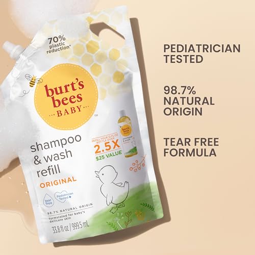 Burt's Bees Baby Shampoo and Wash, Original, Tear Free, Pediatrician Tested, 98.7% Natural Origin, 21 Fluid Ounces