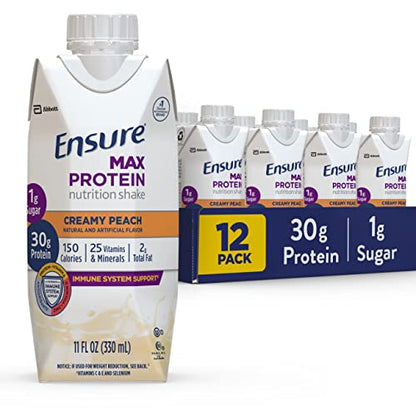 Ensure Max Protein Nutrition Shake with 30g of Protein, 1g of Sugar, High Protein Shake, Milk Chocolate, 11 Fl Oz (Pack of 12), Liquid, Halal